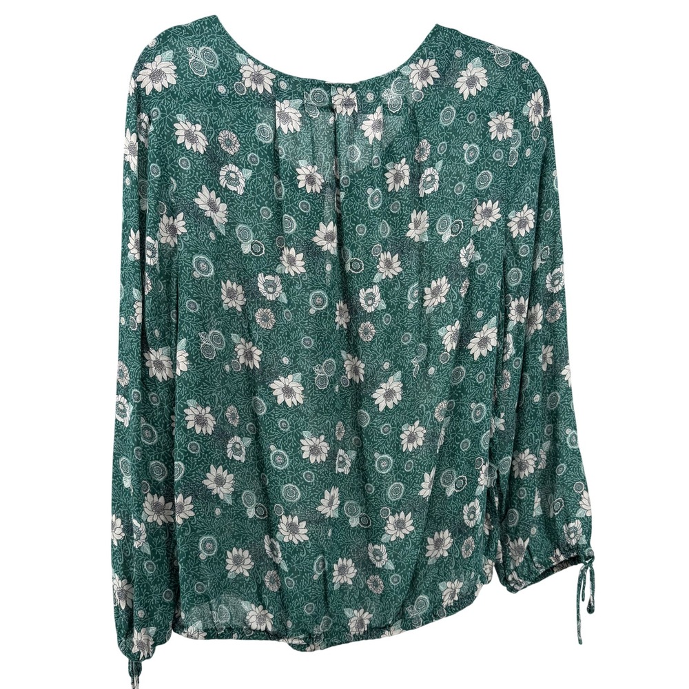 Lucky Brand Blouse Womens Sz L Green Floral Print Lightweight Southwestern Boho